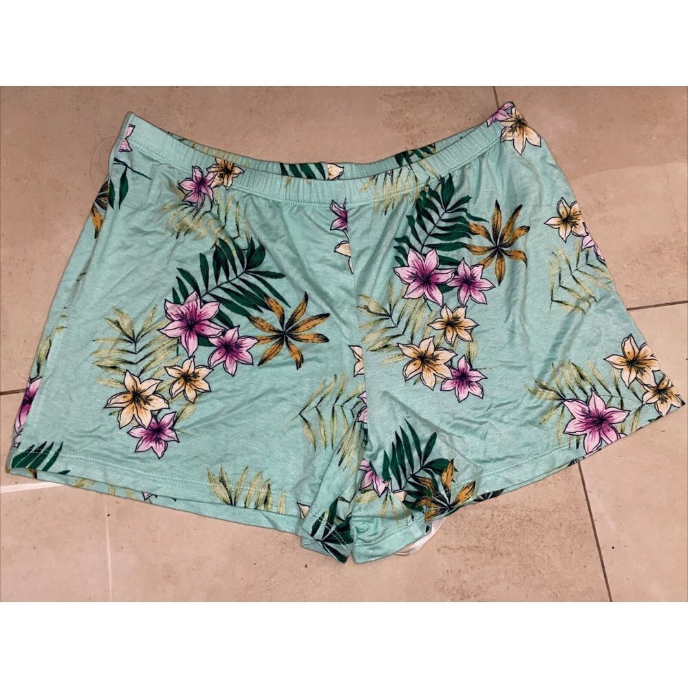 INC International Concepts Intimates Pajama Shorts Tropical Floral Green Size M